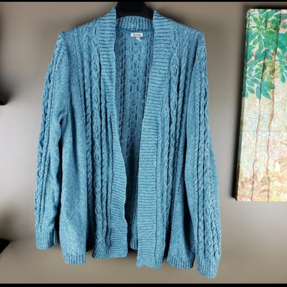 LL BEAN Open Front Cardigan cableknit Sweater 3X - Picture 2 of 12